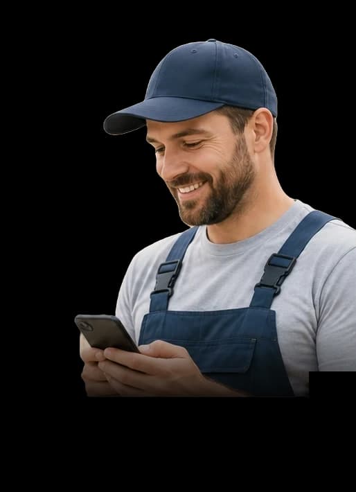 Service technician using a smartphone